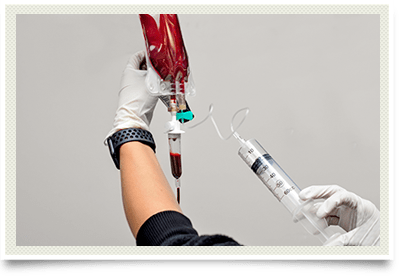 Ozone being injected into an IV bag photo